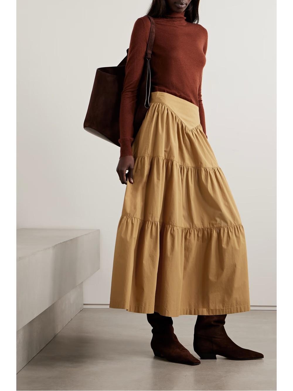 Women's Tiered Maxi Skirt in Mustard